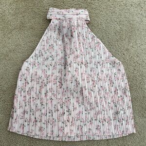 Wayf Backless Pleated Floral Pink Halter Blouse Top in Size Large NWT
